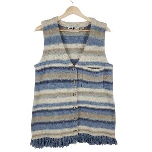 Vintage MY sweater Vest Womens Medium‎ Blue Tan Coastal Wool Button up V-neck